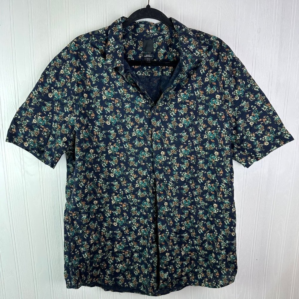 H&M Floral Button up shirt Short‎ Sleeve Slim Fit size XL